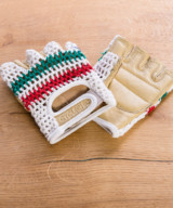 Retro Crochet Cycling Gloves – Classic Green & Red