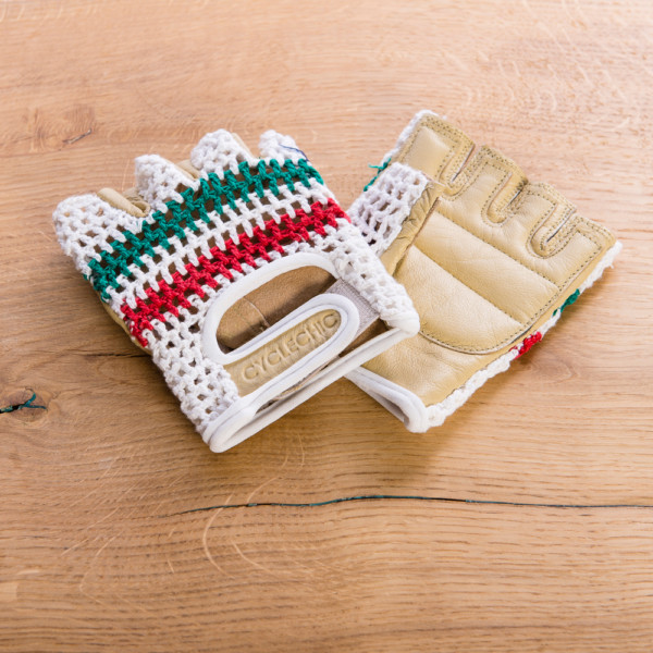 Retro Crochet Cycling Gloves - Classic Green & Red