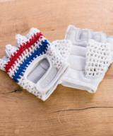 Retro Crochet Cycling Gloves – Classic Blue & Red