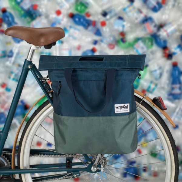 Urban Proof Recycled Shopper Pannier Bag in Blue and Green