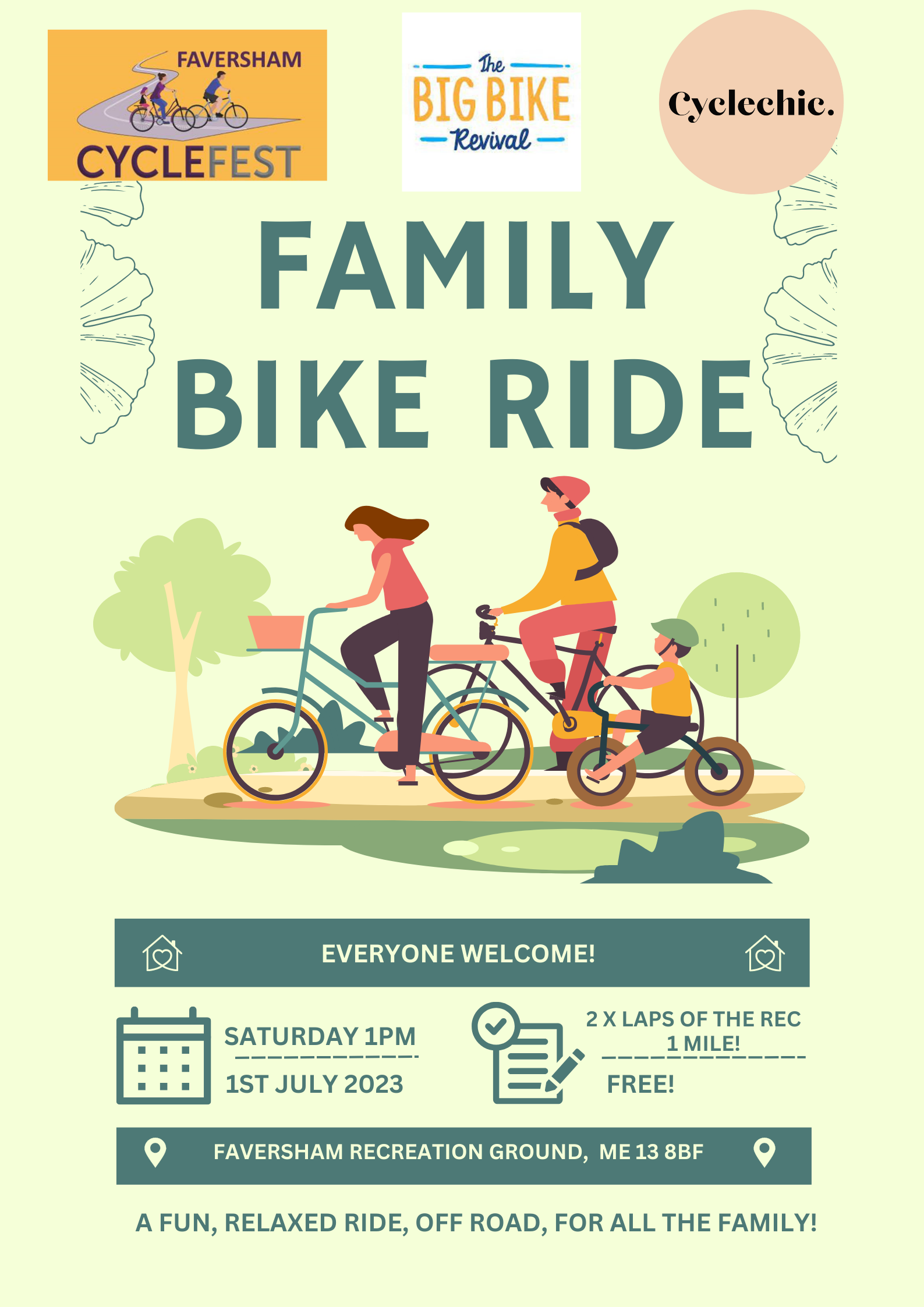 Faversham family Bike ride poster., da 1st July. 